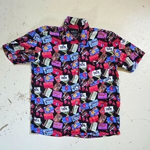 VTG Nicole Miller Silk Credit Card Novelty AOP Shirt Small